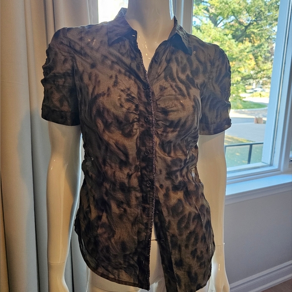 Animal Print Short Sleeve Button Down - Picture 1 of 8